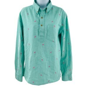 Chubbies Aqua Cotton Pink Embroidered Flamingo Long Sleeve Button Down Shirt M